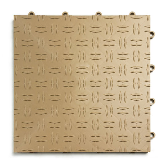 Big Floors GarageTrac Garage Floor Tiles, Interlocking Garage Flooring, Diamond Pattern Non-Slip Heavy-Duty Copolymer Modular Tile, Easy Install (Beige, 24 Pack of 12 x 12" Tiles, 24 Sq Ft)