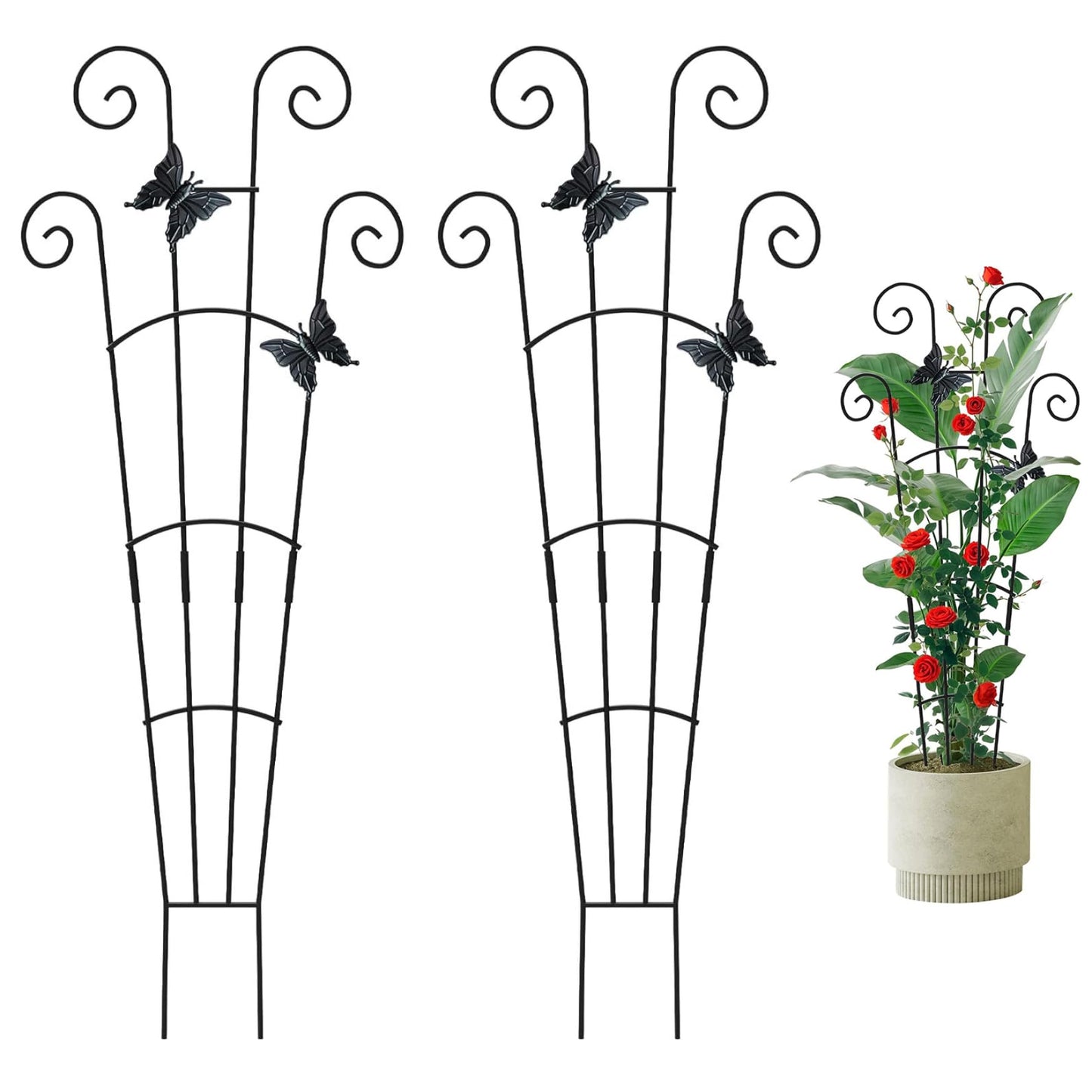 Otbushit 2 Pack Trellis for Potted Plants, 30 Inch Tall Butterfly Indoor Plant Trellis, Expandable Metal Climbing Support for Vines, Indoor Outdoor Garden