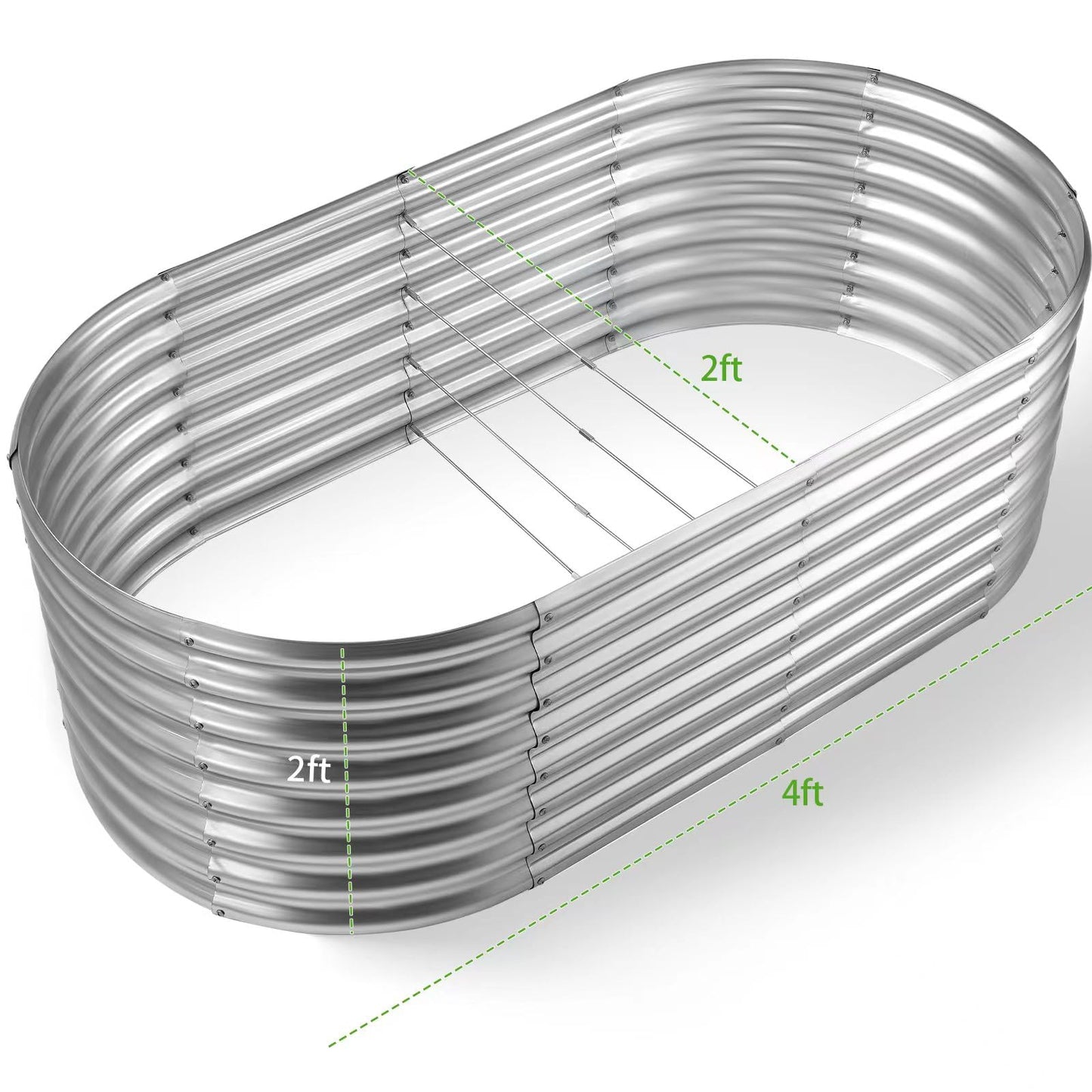 Land Guard 24“ Tall Galvanized Raised Garden Bed Kit, Galvanized Planter Garden Boxes Outdoor, Oval Large Metal Raised Garden Bed for Vegetables (Classic Silver, 4×2×2ft)