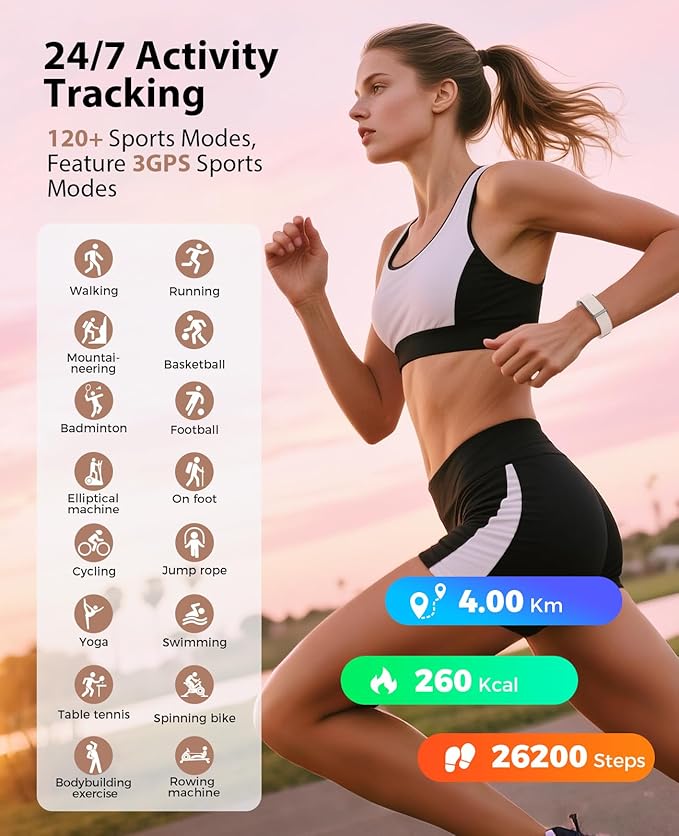 Smart Bracelet, Wearable Activity & Fitness Tracker Band, 24H Sleep Tracker, All-Day Continuous Heart Rate Blood Pressure Stress HRV Monitor, 170+ Sport Modes Smart Wristband with 2 Bands, Free APP