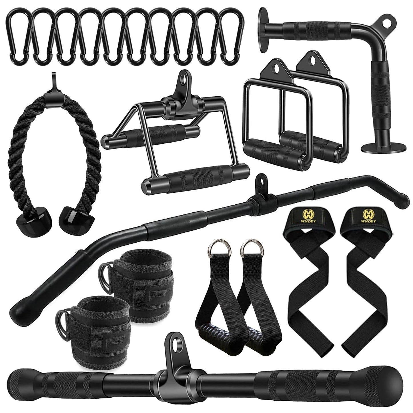 LAT Bar Cable Attachment with Rubber Handgrips, Deluxe Heavy Duty Solid Curl Bar Revolving Hanger Home Gym Cable Attachments (Black 35.5 inch Set)