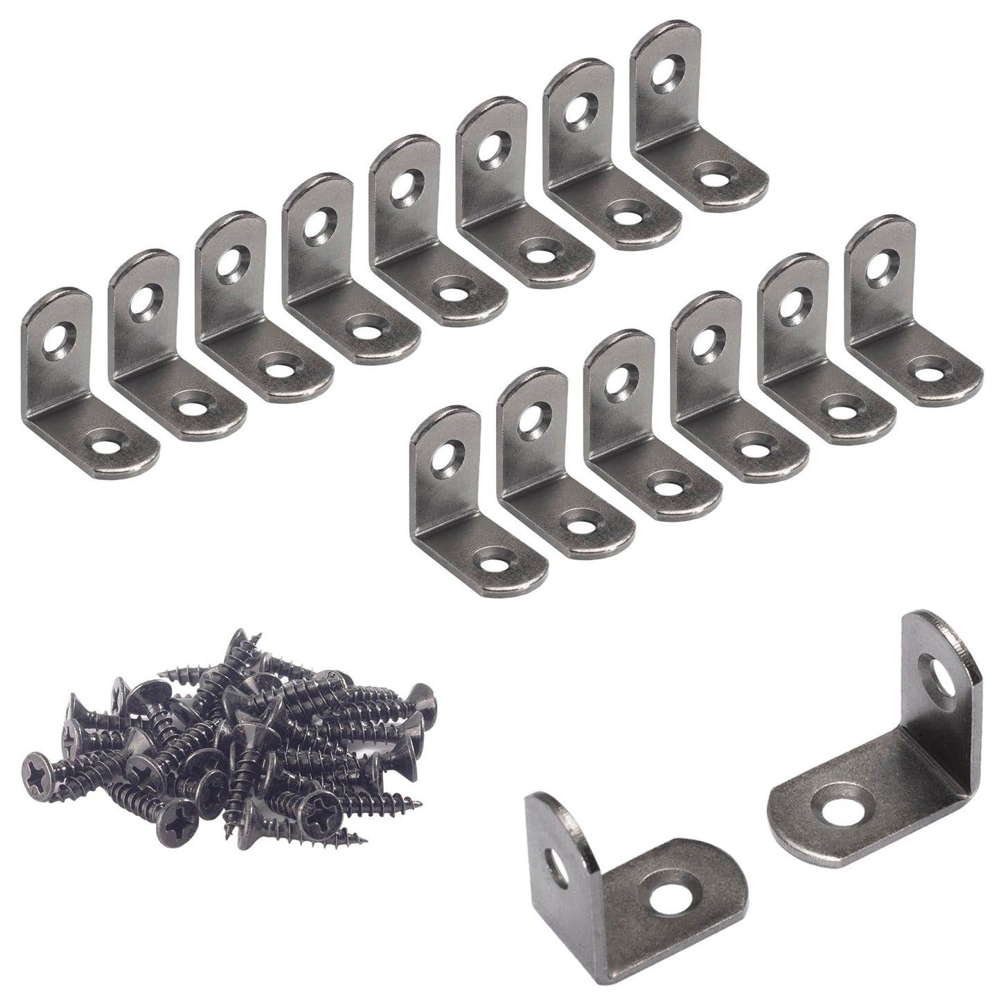 SDTWZW L Bracket 1" Corner Brace 90 Degree Right Angle Metal Support Fastener for Wood Shelves Furniture Desk Cabinet Chair Drawer, Pack of 16, Black Tone Gun Metal