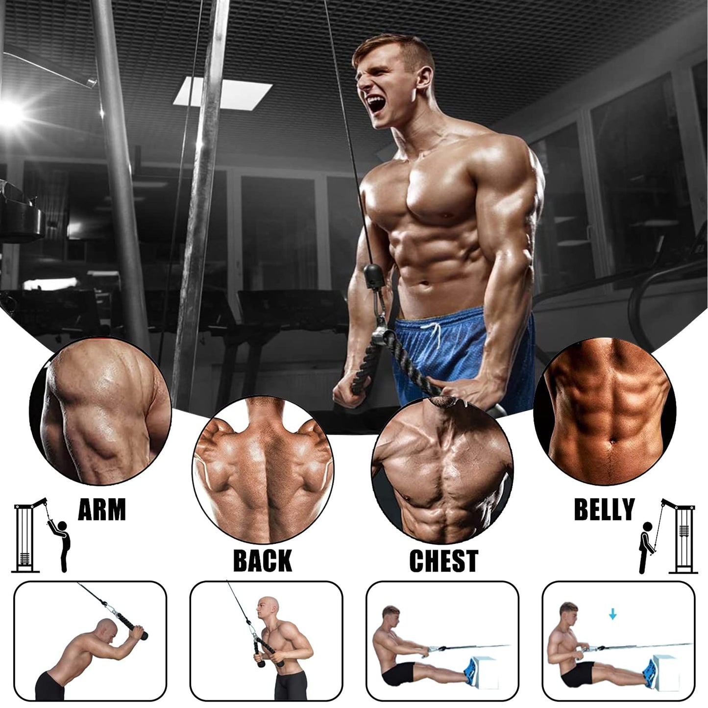 Taeku LAT Pulley System for Home Gym – Strength Training Fitness Equipment Cable Machine for Triceps, Biceps, Back & Shoulder Workouts (100" Cable+ Adapter)