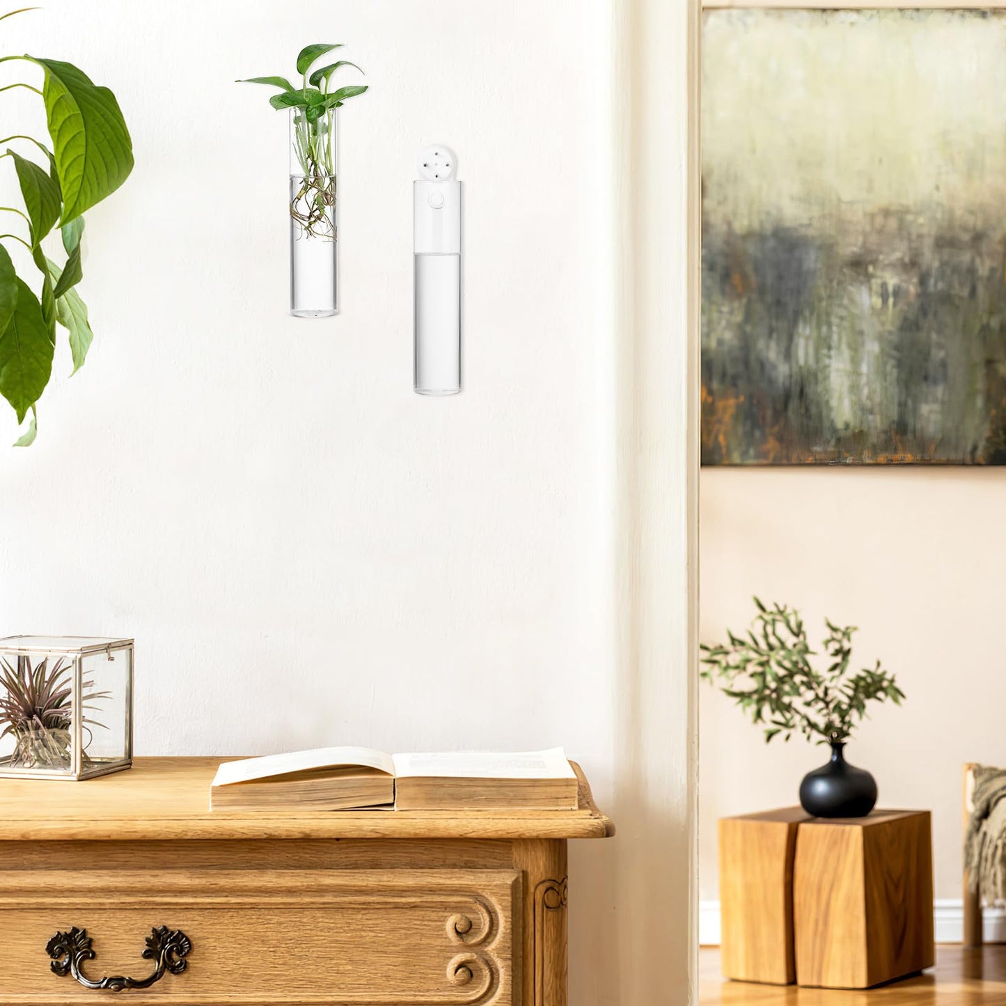 PRETYZOOM Wall Vase for Flowers Hanging Indoor Plants Holder Glass Cylinder Hydroponic Planter Large Tube 2pcs Wall-Mounted Terrarium for Home Décor