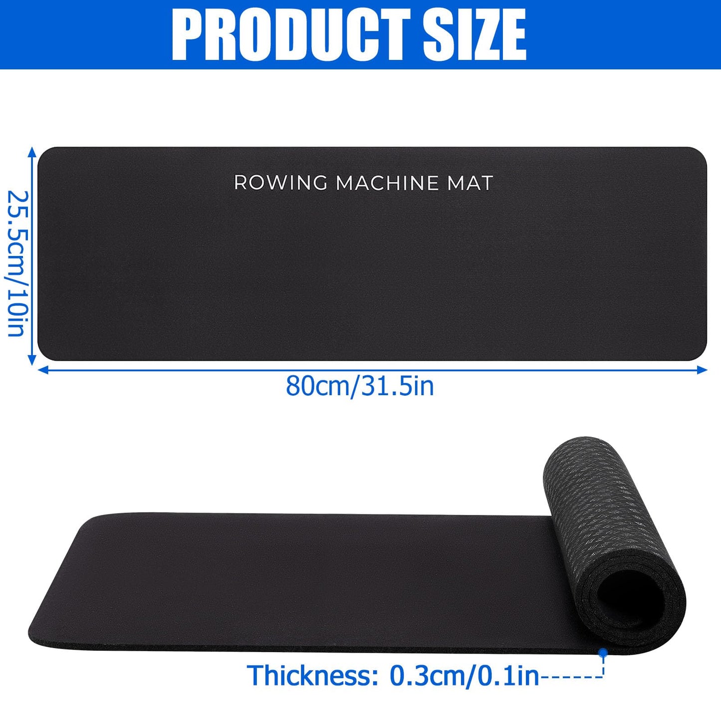 TOBWOLF 2PCS Rowing Machine Mat, Non-Slip Exercise Bike Mats for Home Gym Workout, Treadmill Mats Protector for Carpet & Hardwood Floors, Rower Mat for Hydrow, Concept 2, Peloton Rower Machine