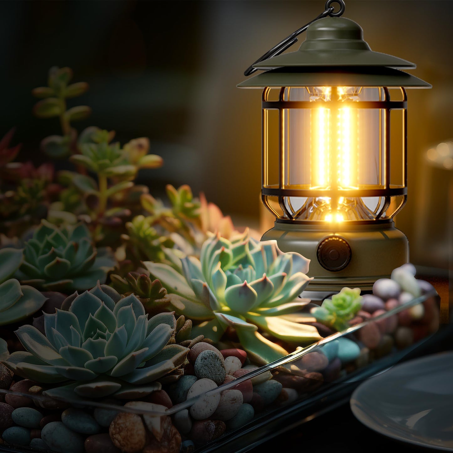 Portable LED Camping Lanterns,1500LM Step-less Dimming, Lightweight Retro Battery Powered USB Rechargeable Tent Lights,Survival Kits Flashlight for Power Outage Emergency Hiking Hurricane 3 Pack Green