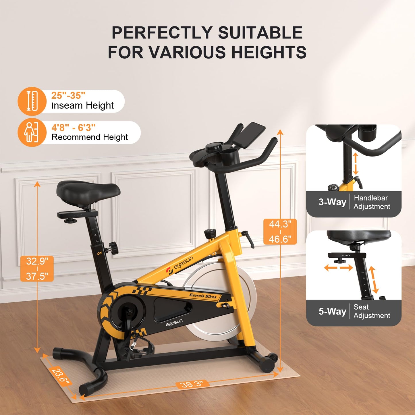 Exercise Bikes for Home,Indoor Cycling Bike with Adjustable Friction,Brake Pad Resistance Silent Belt Drive,330lbs Weight Capacity &Upgraded Version Seat for Home Cardio&Weight Loss(Classical Exercise Bikes Plus)