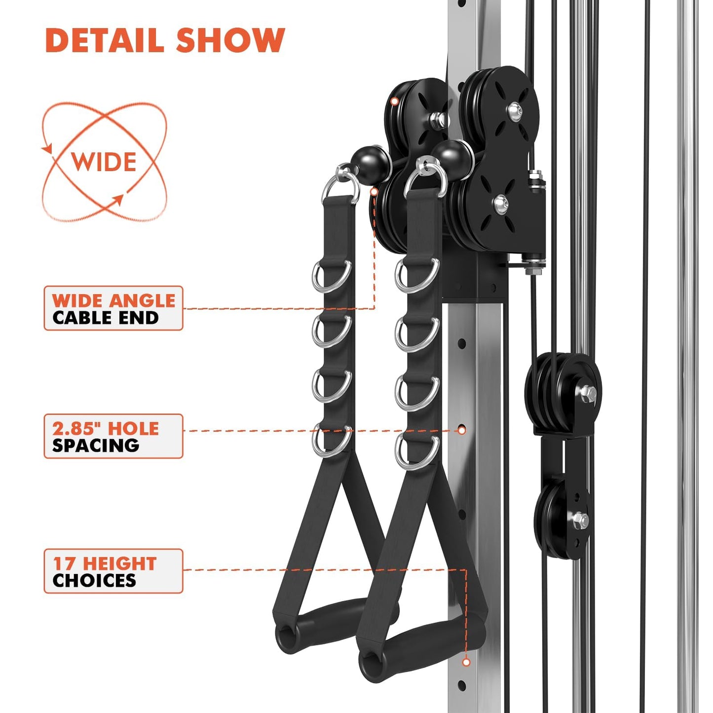 Mikolo Wall Mount Cable Station, Cable Crossover Machine with Dual Pulley System and 18 Adjustable Positions for Home Gym Fitness Equipment, Black