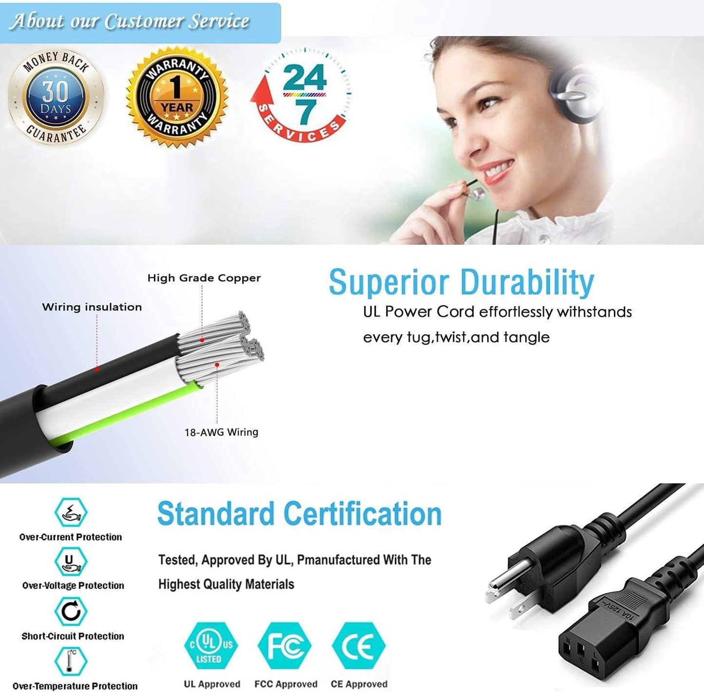 BestCH VS880 VS-880EX AC Power Cord Cable Plug for Roland Digital Studio Workstation Recorder