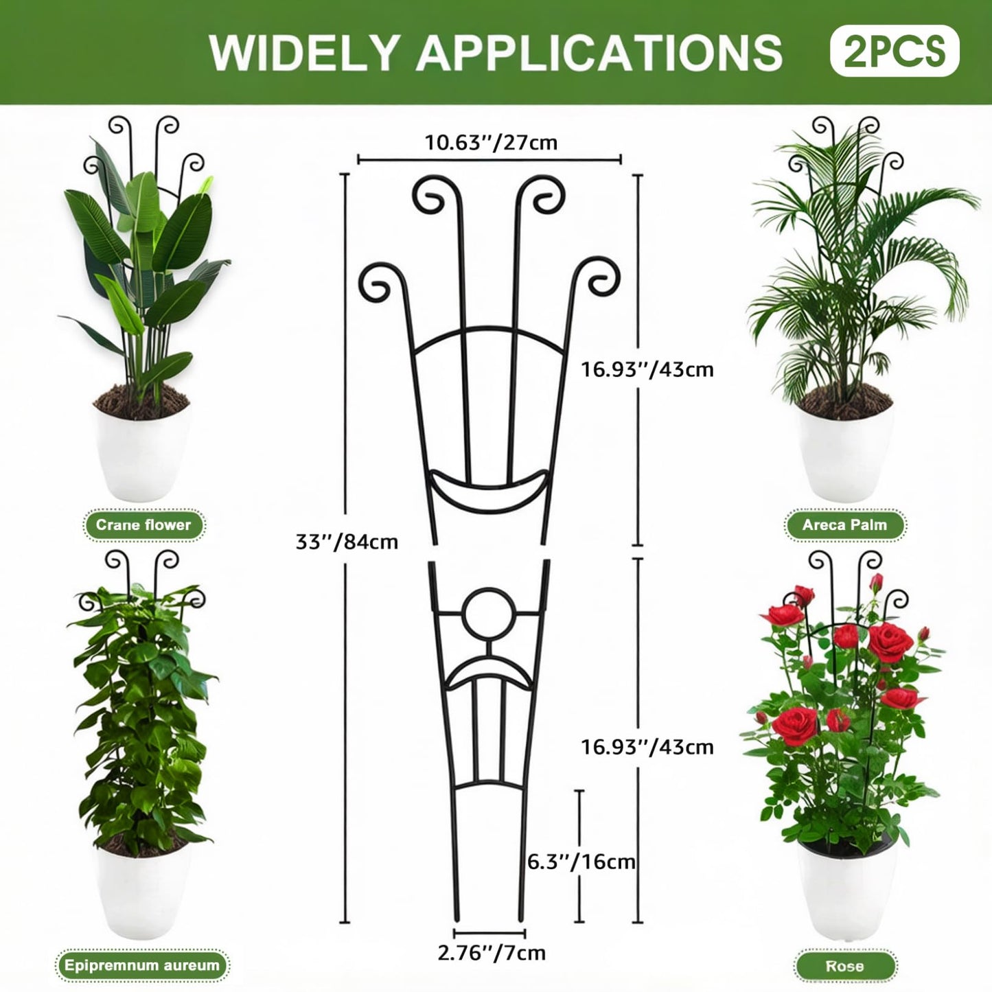 Trellis for Climbing Plants Indoor, 2 Pack Black Metal Trellis for Potted Plants, Adjustable Indoor Plant Support Monstera, Pothos, Ivy (32.7 Inch Tall)