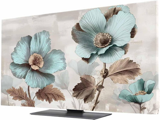Yukro 85 Inch, 74"x42" Blue Broccoli Indoor TV Dust Cover, Farmhouse Rustic Floral Retro Brown Botanical Elastic TV