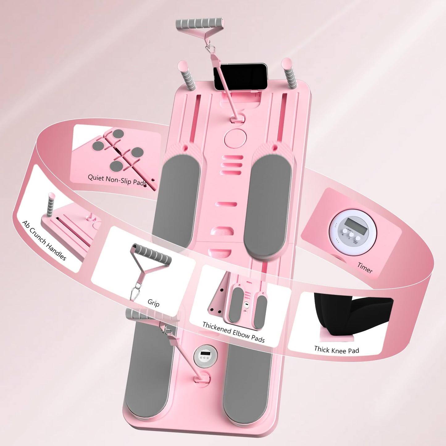 VigorEdge Pilates Board - Pilates Reformer Set, Multi-Purpose Foldable Pilates Reformer Board for Home,11 in 1 Pilates Equipment (Pink)