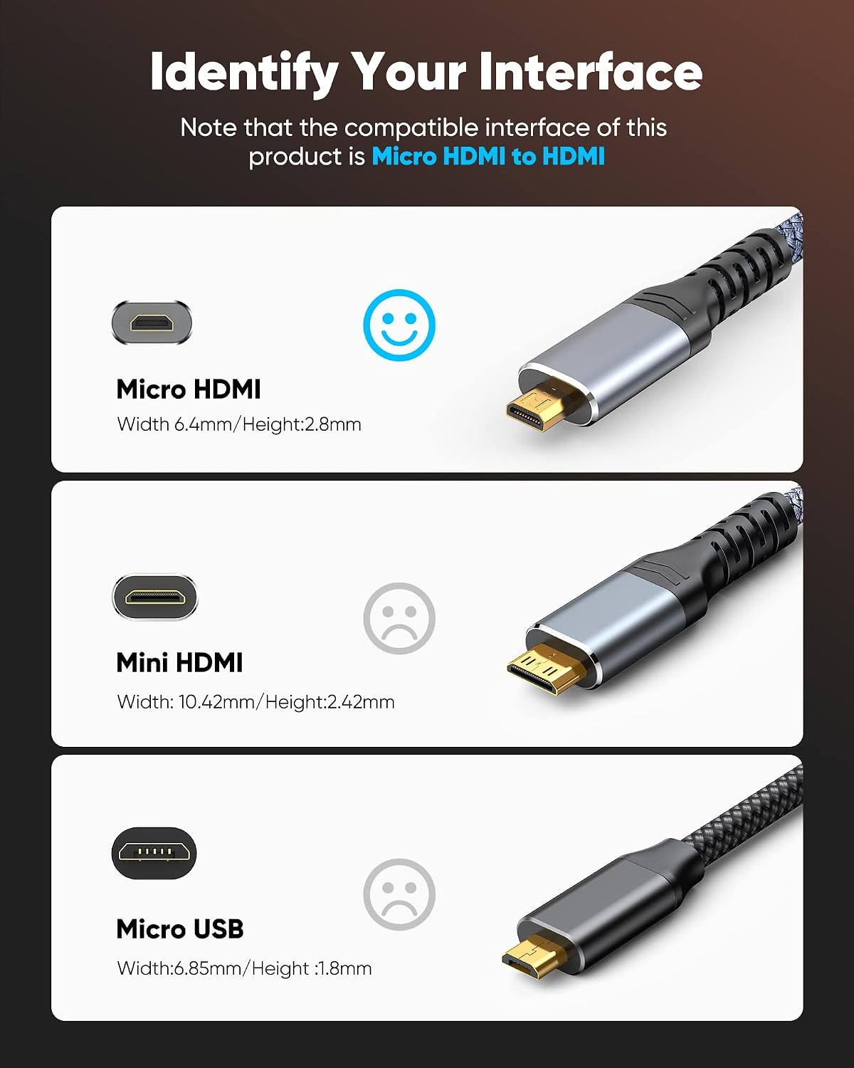 4K 15 4K@60Hz, Highwings Micro HDMI to HDMI Cable FT, Micro HDMI Cord HDR Compatible for DSLR Camera, Raspberry Pi