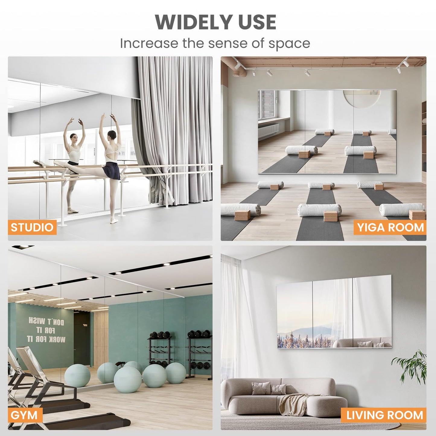 pertetey Home Gym Mirror, 56X16 Inch(1Pack) Large Frameless Tempered Glass Full Body Wall Mounted Mirror for Gym, Yoga, Exercise, Dance Studio