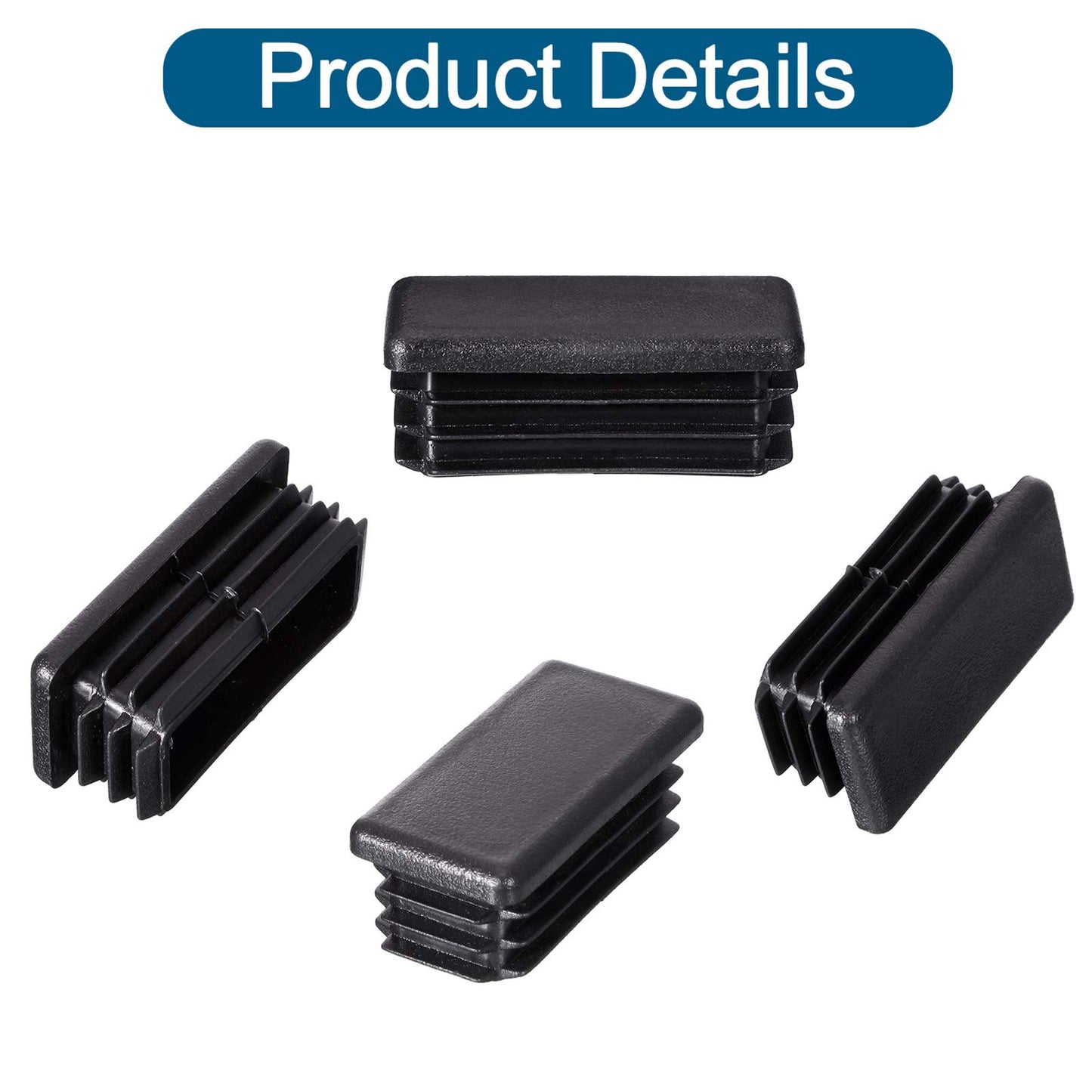 24 Pcs 1 x 2 Inch Rectangle Plastic Plugs Tubing End Caps Black Steel Tubing Plugs Fence Post End Caps for Pipe Cover Chair Leg Glide Inserts