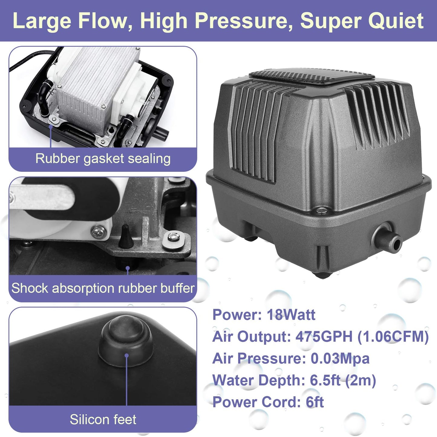AquaMiracle Koi Pond Aerator Pond Air Pump with Self-Sinking Airline Rubber Air Diffuser, Air Flow Control Pond Deicer All-in-One Pond Aeration Kit for Outdoor Pond 2,000-5,000 Gallons