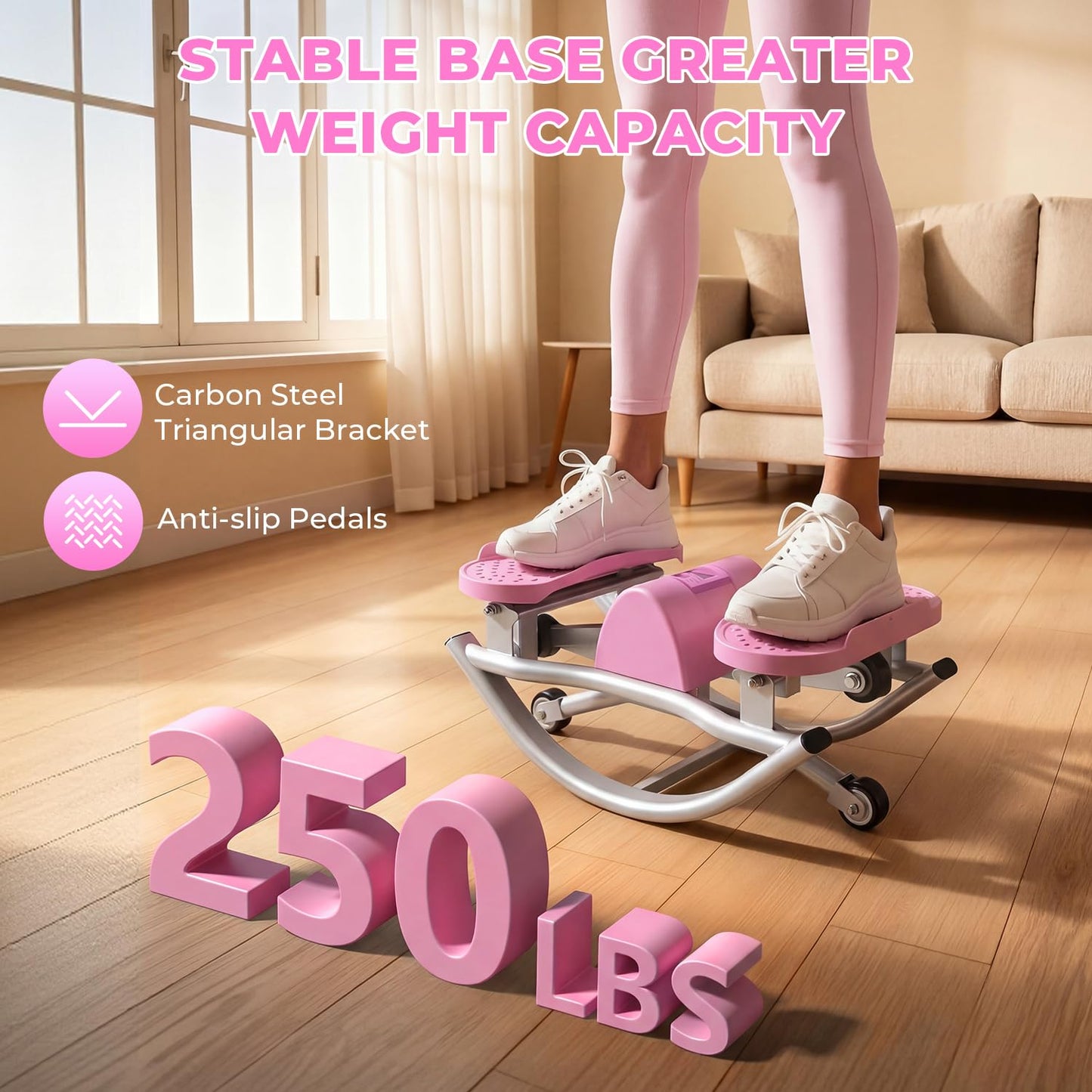 Rock Stepper,Rocking Stepper with Resistance Bands, 3D Side-to-Side Motion Mini Stepper for Women Home Workout, Low Impact Lateral Step Machine with Non-Slip Mat and Digital Counter, 250lbs Capacity