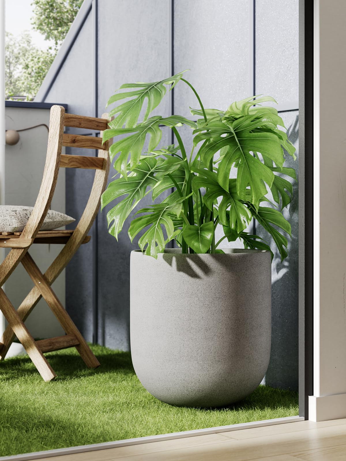 LE TAUCI 12 Inch Pots for Plants, Ceramic Large Planters for Indoor Plants, Indoor Plant Pots for Home Garden Patio Office, Planter Pots with Drainage Hole and Rubber Plug, Neutral Gray