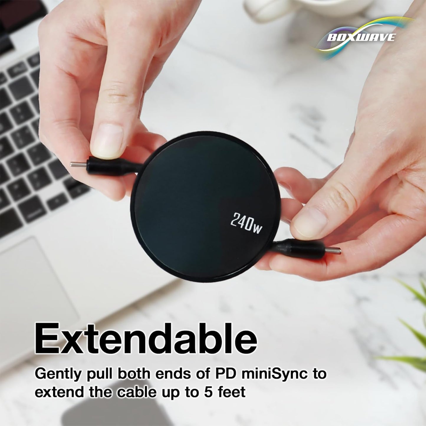 BoxWave TIMMKOO Q5 MP3 (240W), 240W Cable Compatible with Player with Bluetooth and WiFi - PD miniSync Retractable PD