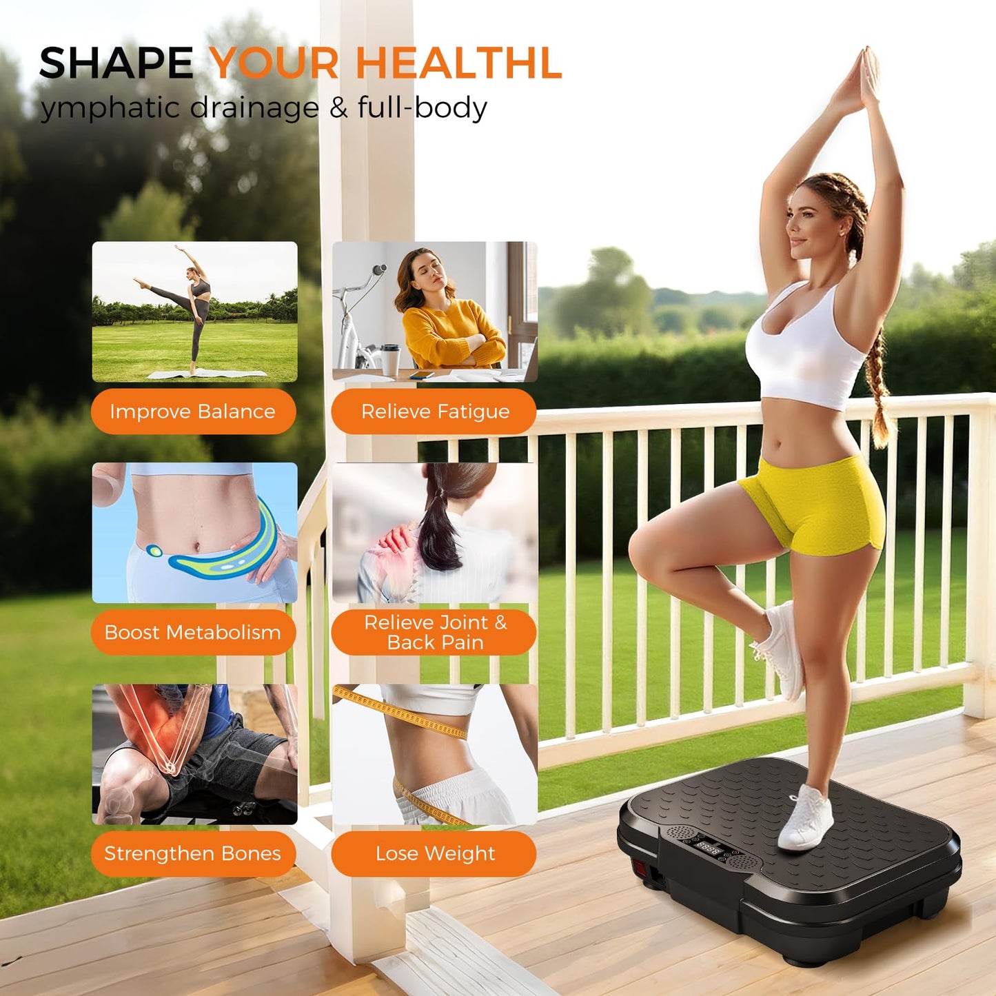 Vibration Plate Exercise Machine, 250 Speeds Home Fitness Vibrating Plate for Lymphatic Drainage, Vibration Plate 400 Lbs Capacity, Vibrating Plates for Weight Loss, Workout Equipment for Women Men