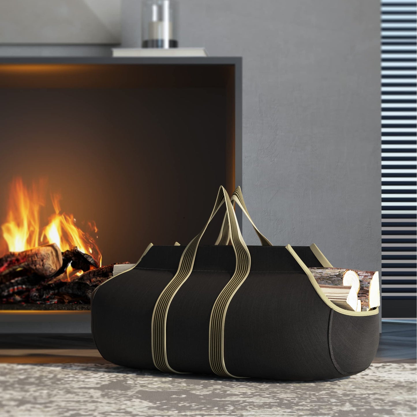 Fire Beauty Large Canvas Log Tote Bag Firewood Log Carrier