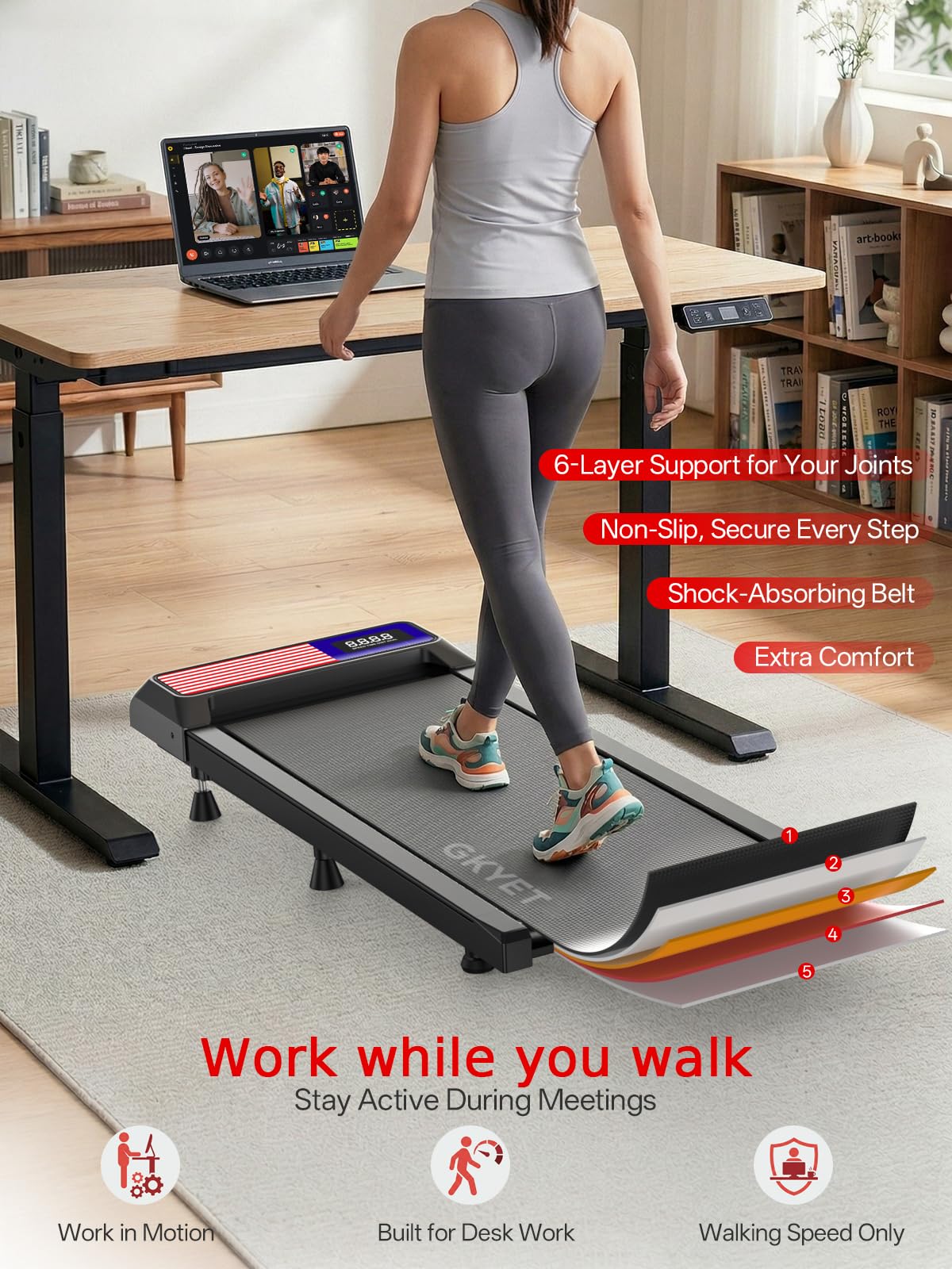 Walking Treadmill Pad with 8% Incline for Home, Under Desk Treadmill for Home Office, 2.5HP Quiet Portable Walking Mat, 265 lbs Capacity, Compact Treadmill for Small Spaces with 15" x 35.4" Belt