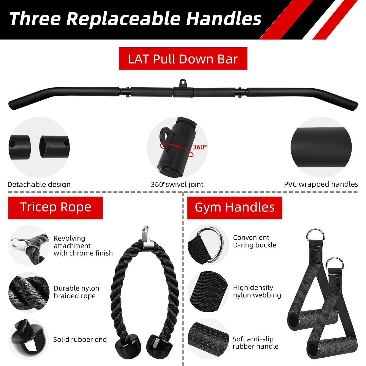 LFJ LAT Pull Down and Lift Weight Pulley System Cable Machine Pulley Attachment for Triceps Pull Down, Biceps Curl, Back, Forearm, Shoulder Home Gym Equipment (Set with Adjustable Bar)