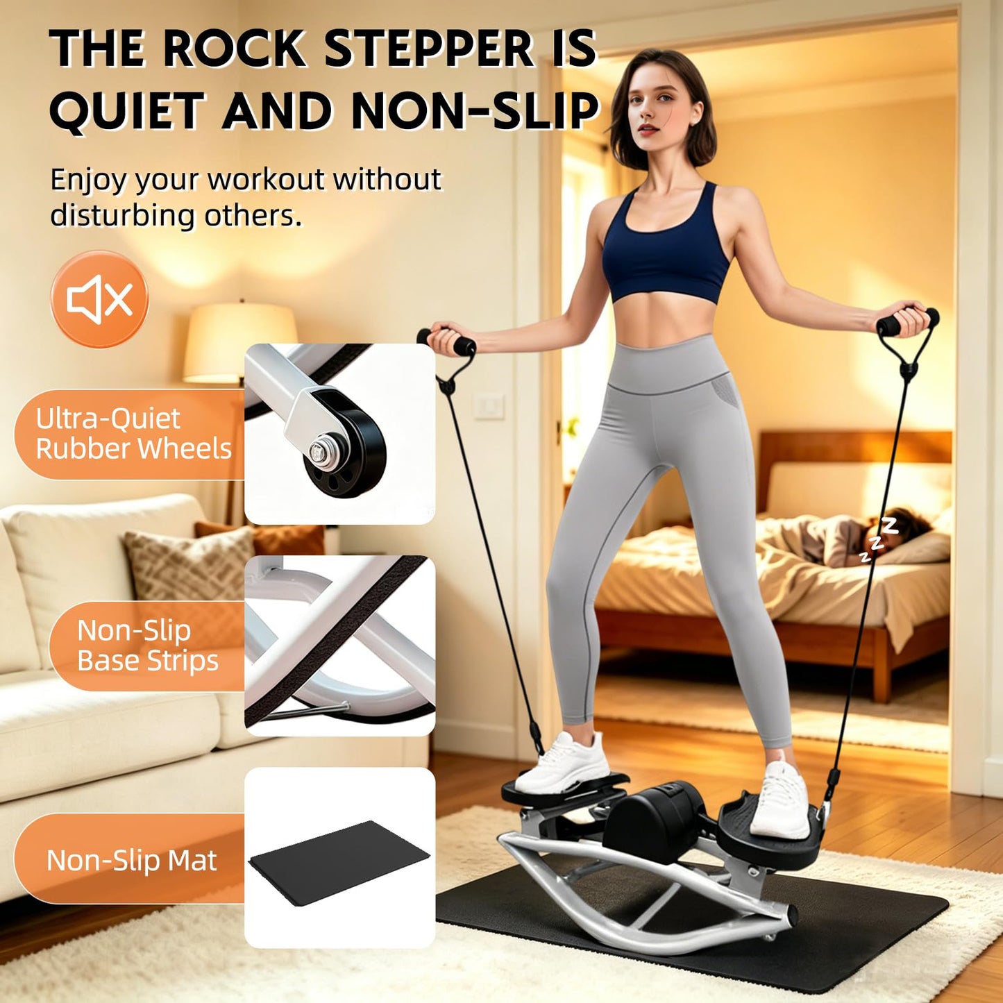Rock Stepper with Digital Monitor, Low-Impact Compact Rock Stepper Side to Side with Resistance Bands, 360 LBS Weight Capacity, Portable Stair Stepper for Home, Apartment, Dormitory, Office