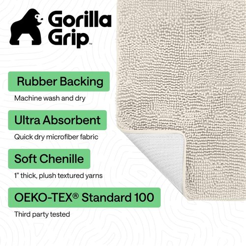GORILLA GRIP Bath Rug Mat - Soft Absorbent Chenille | Quick Dry Microfiber, 44x26, Ivory Cream
