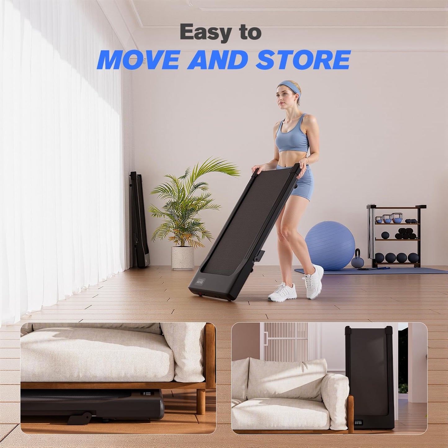 Lacuffy Walking Pad, 6% Walking Pad with Incline, No-Assembly Walking pad Treadmill with APP and Remote Control, LED Display, 2.5 HP Quiet Under Desk Treadmills, 300 lbs Capacity