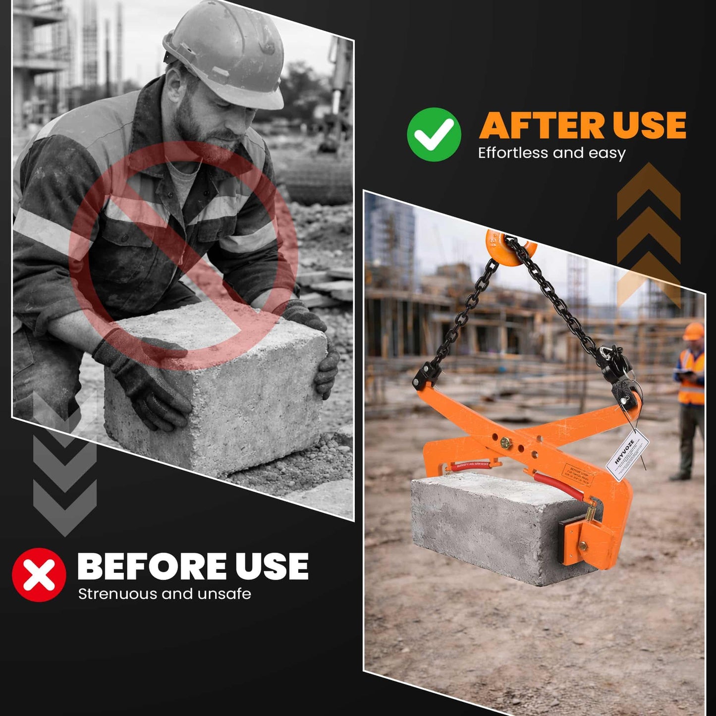 HEYVOZE 716 lbs Granite Slab Lifting Clamp, 4.7–14.2 in Adjustable Opening, Heavy-Duty Stone Lifting Clamp for Vertical Handling of Marble, Concrete Blocks, Slate Slabs, and Curb Stones