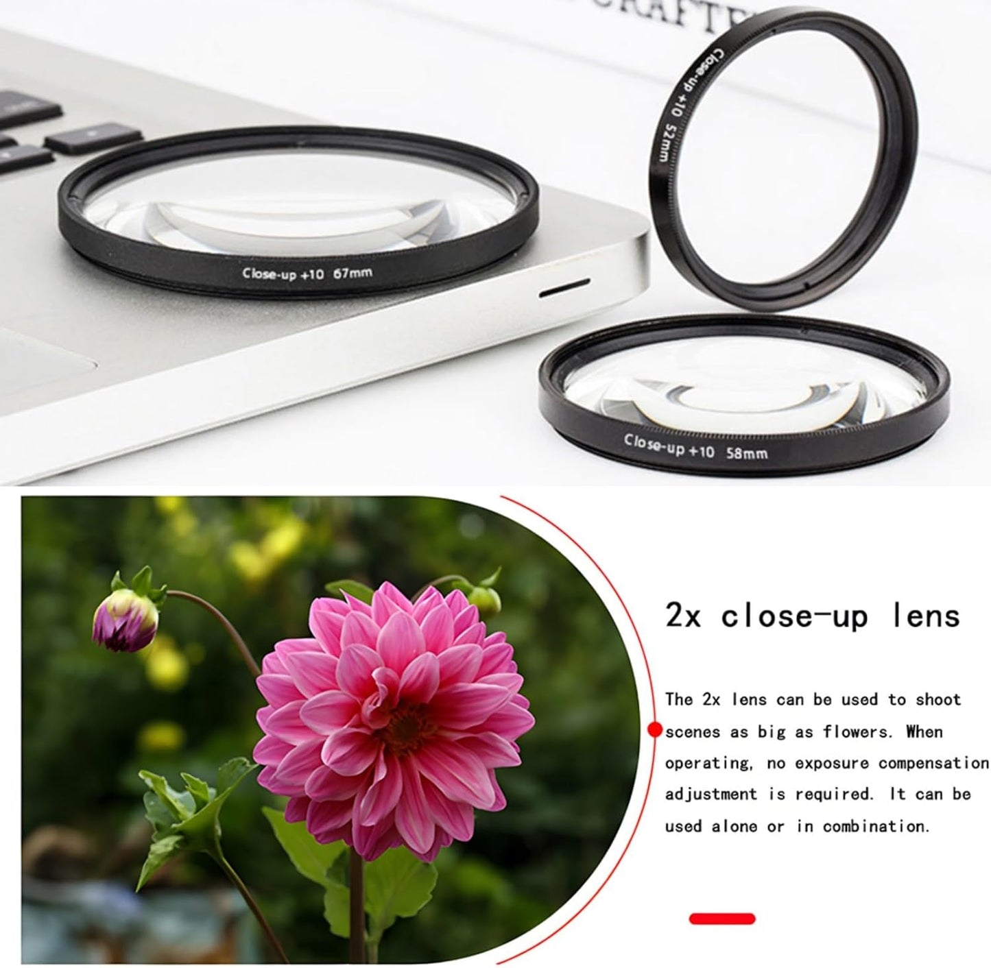 YOFOTIXAUU 46mm 4 (+1 +2 +4 +10) Set, (46mm) Close-Up Lens Filters Kit Pieces Macro Filter Lens Cap & Cleaning Cloth
