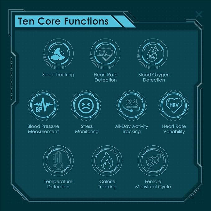 Smart Ring Health Monitoring 5ATM Waterproof Fitness Tracker with Glossy Titanium Surface Blood Oxygen/Sleep/Stress Tracking Women?™s Cycle Prediction Sport Ring Compatible with iOS/Android Black 11