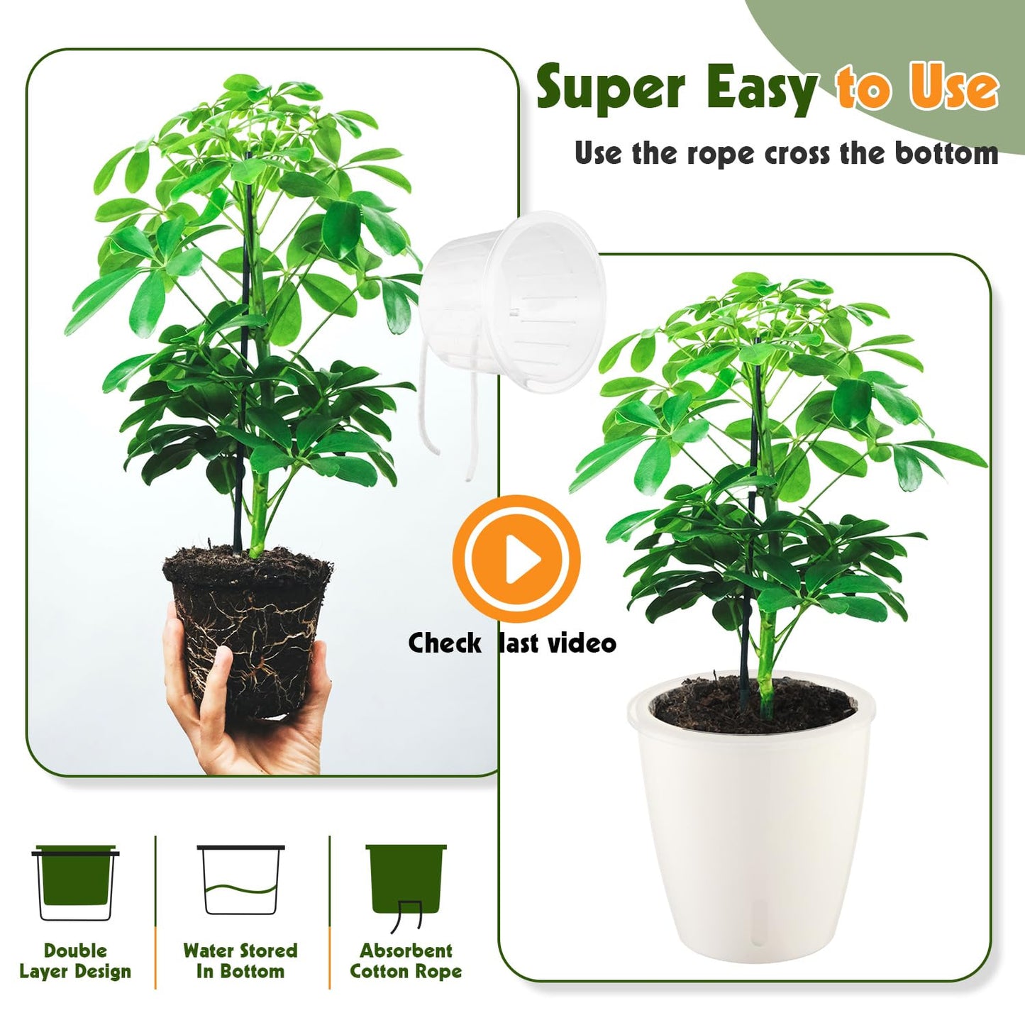 KvyusFlourish Self-Watering Pots for Indoor Plants, 12-Pack 5'' Self Watering Planter with Drainage Holes, Small African Violet Pots with Water Indicator, Clear Wick Pot, White