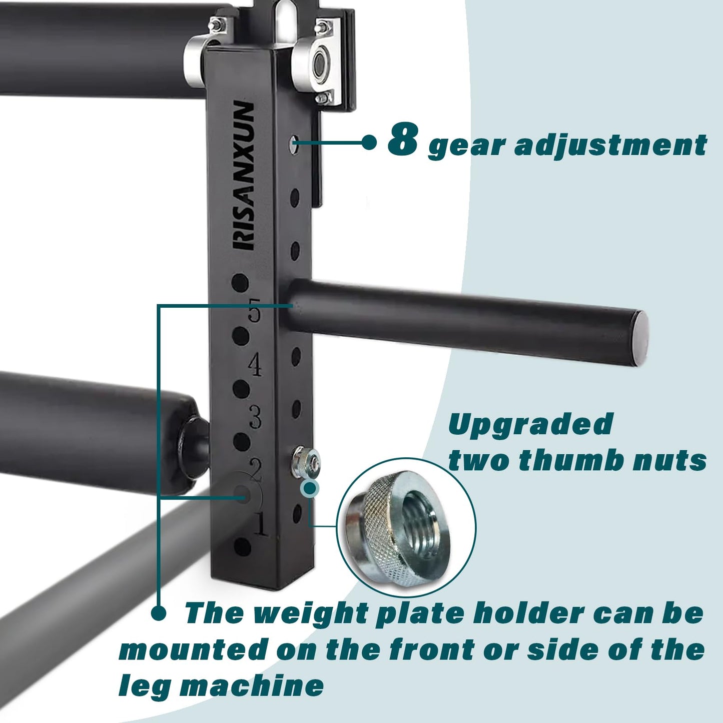 RISANXUN Leg Extension & Curl Machine, Adjustable Leg Trainer for Muscle Building - Squat Rack Attachment, 16mm/5/8" Column Aperture - Max Load 600lbs