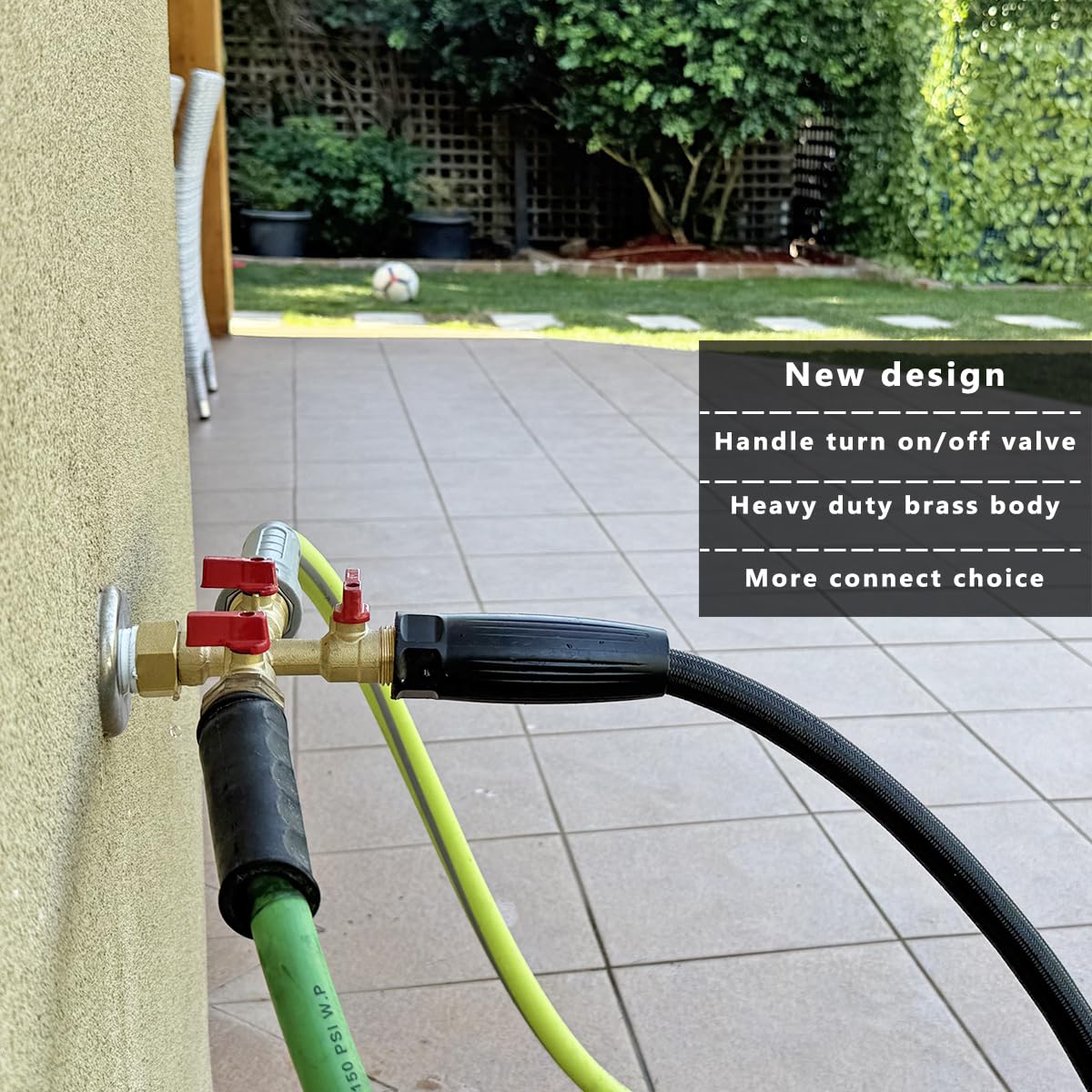 HQMPC Hose Splitter – Heavy-Duty Brass Garden Faucet Connector Garden Hose Splitter 3 Way 3/4" GHT Thread Red Handle