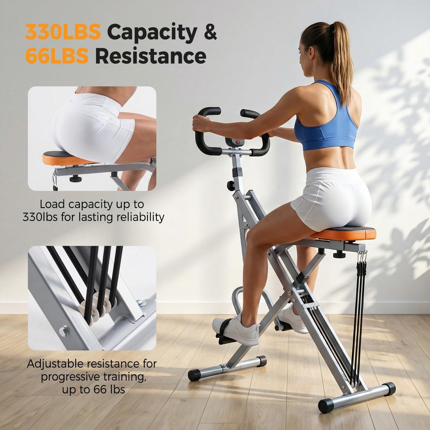 NEWBULIG Squat Machine, 330 LBS Capacity Glute Workout Equipment for Home, Full Body Exercise Rower with Adjustable Resistance, Foldable Glute Exercise Machine