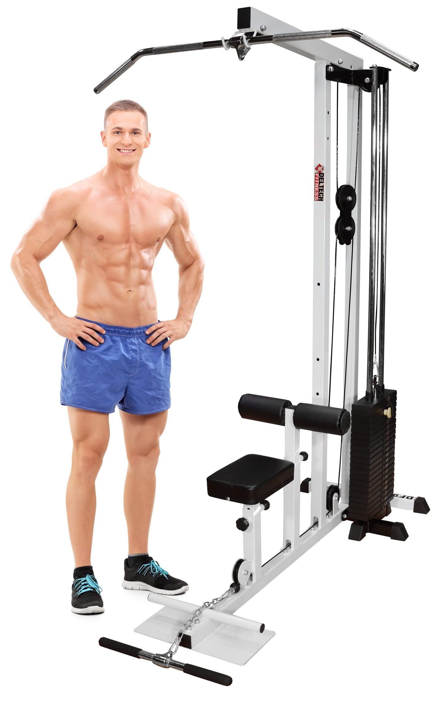 DF908 Heavy Duty Stack Loaded LAT Machine by Deltech Fitness- 200 lb Weight Stack