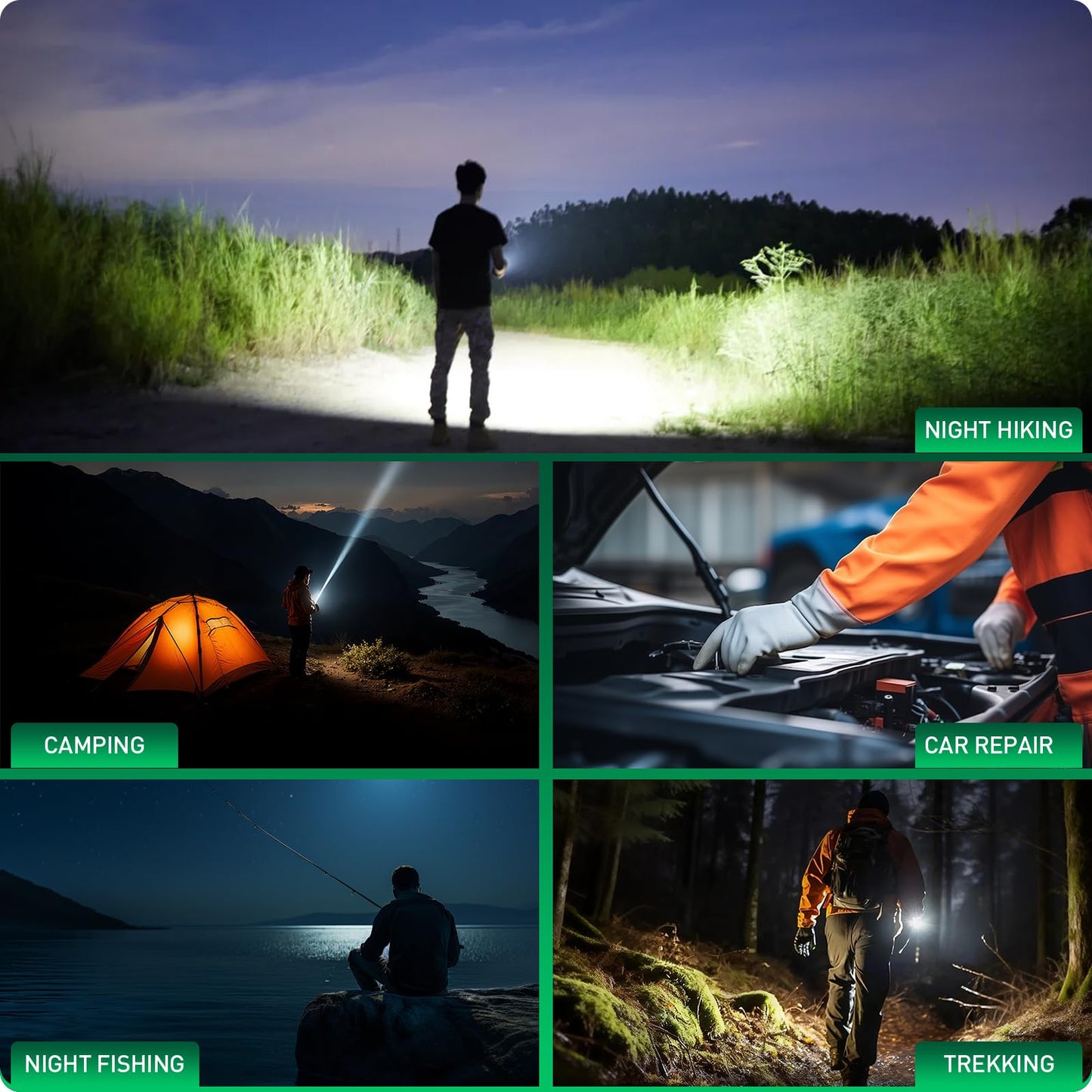 FORTO Compact Rechargeable Spotlight with Adjustable Focus, Handheld Spot Light with Stand, 823m Range, 3 Light Modes and LED Spot Lights Outdoor for Boating Hunting Camping Hiking