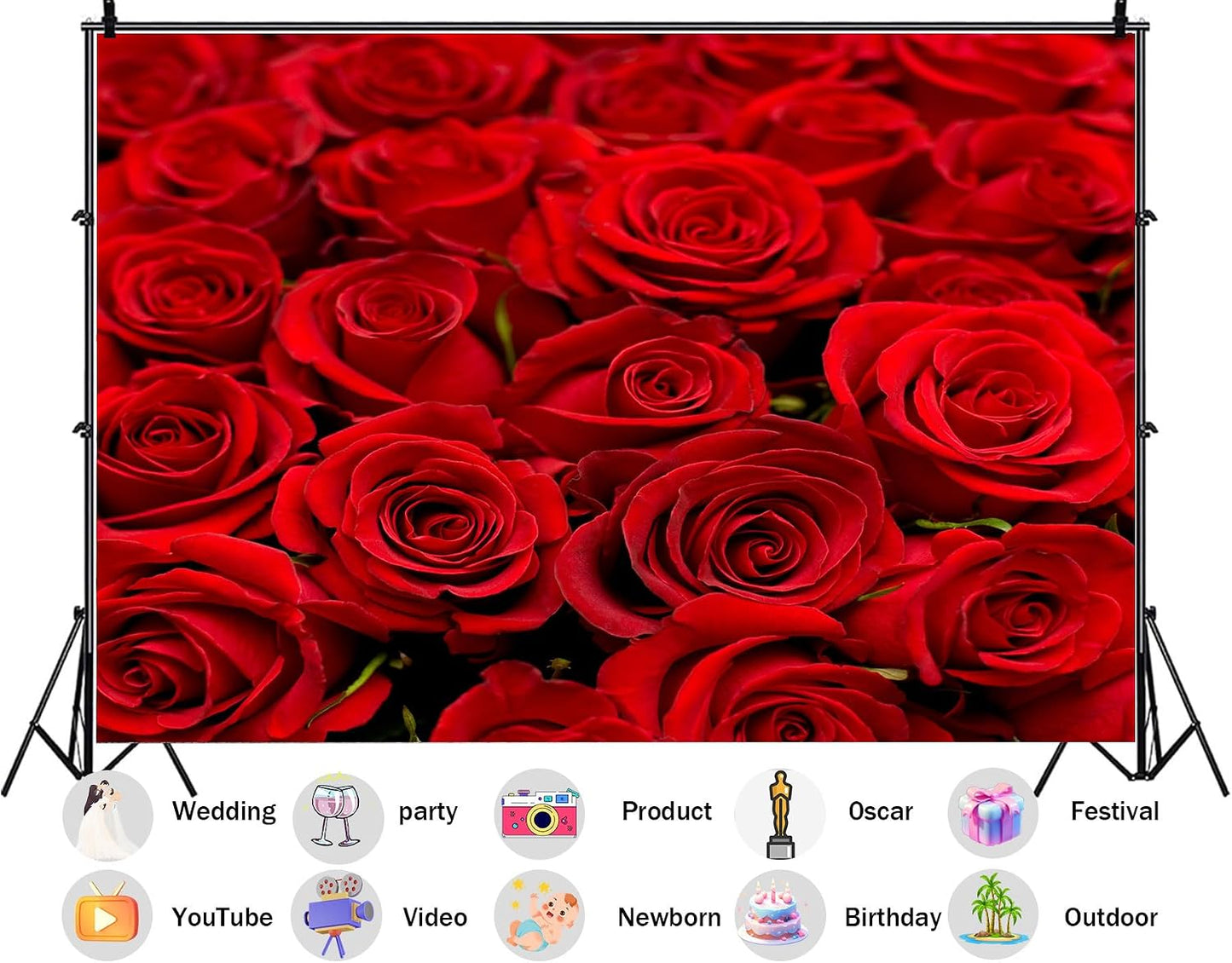 SHDASMIL 6X4ft Bright Red Roses Close Up Backdrop Fresh Floral Bouquet Background for Valentines Day Wedding Party