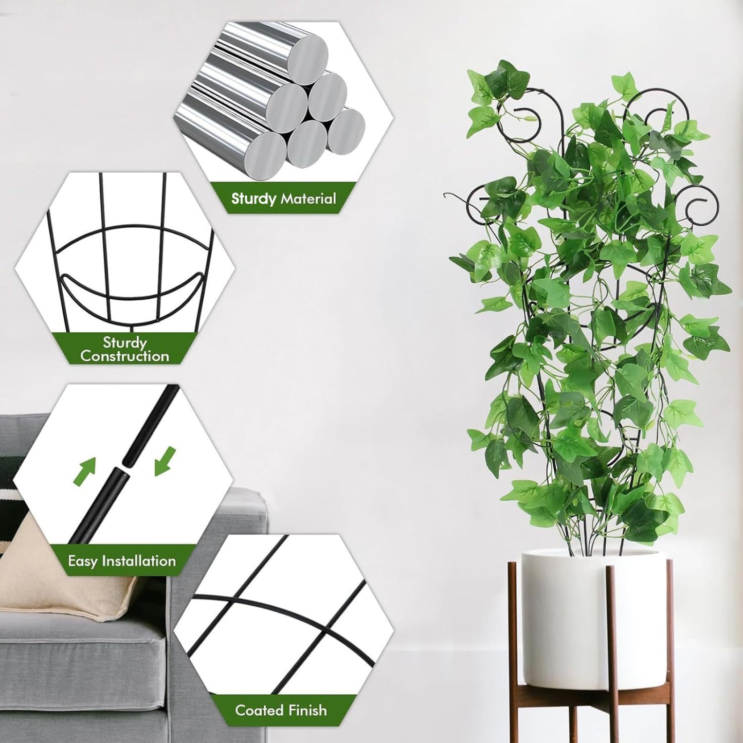 Trellis for Climbing Plants Indoor, 2 Pack Black Metal Trellis for Potted Plants, Adjustable Indoor Plant Support Monstera, Pothos, Ivy (32.7 Inch Tall) for Climbing