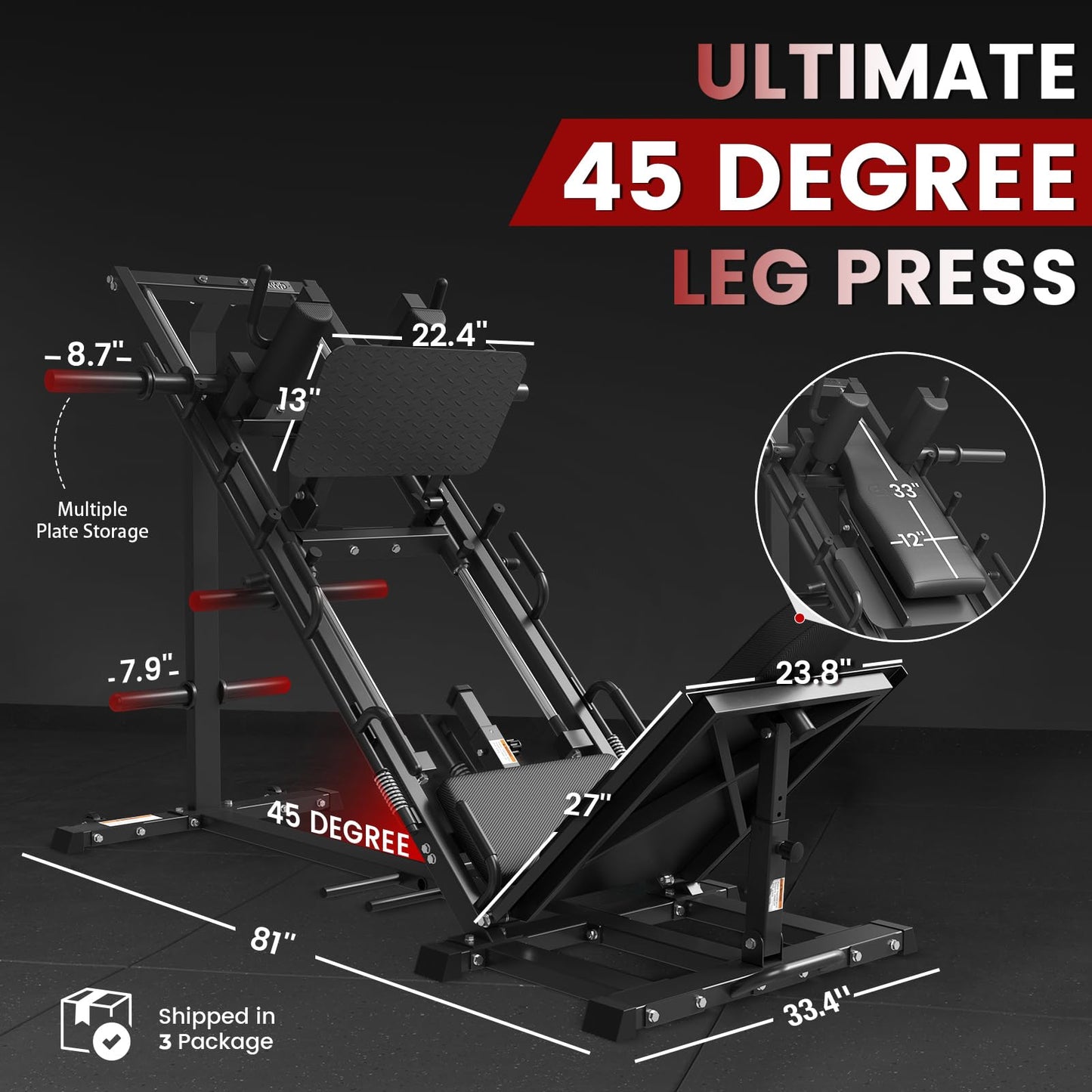 GMWD Leg Press Hack Squat Machine Combo, Leg Press Machine with Linear Bearing, Lower Body with Weight Storage for Quads, Hamstring, Glutes, Home Gym Exercise Equipment
