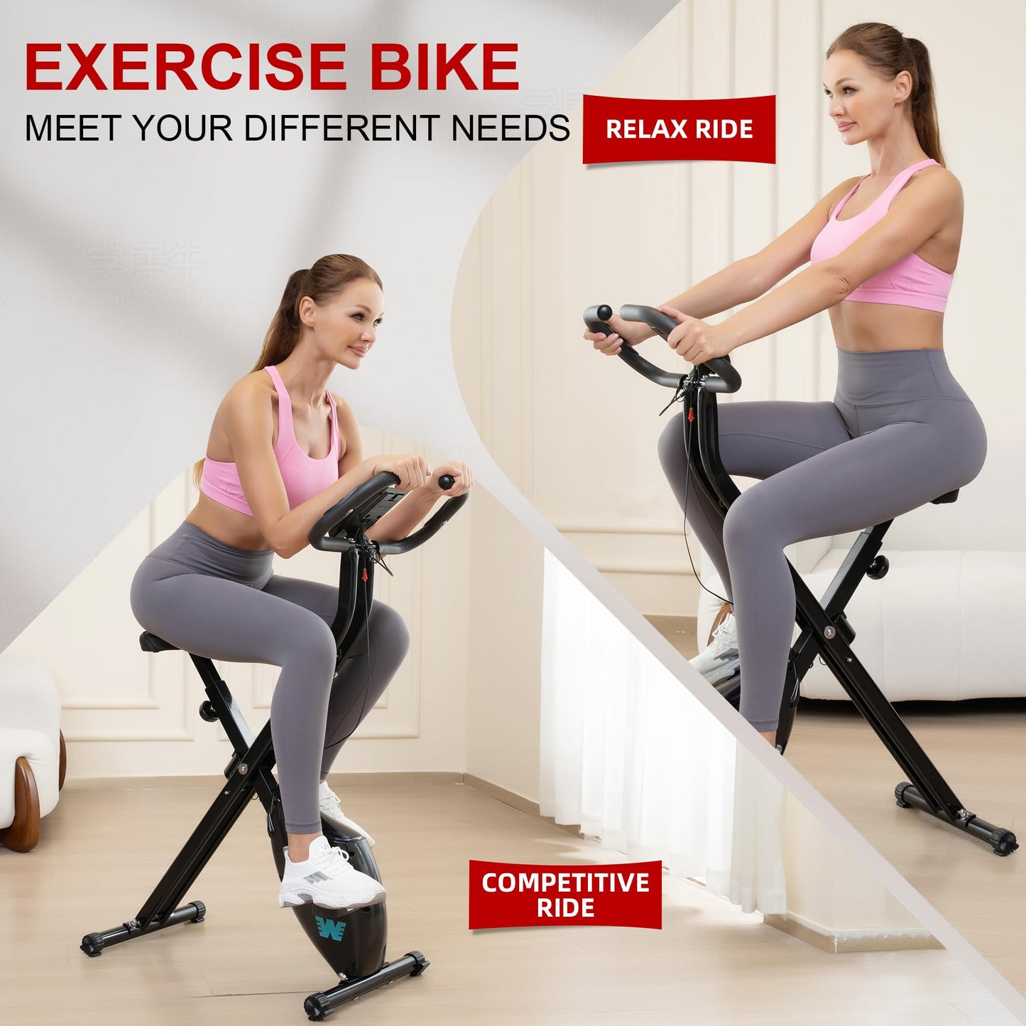 BARWING Folding Exercise Bike Stationary Bikes for Home，3 in 1Exercise Bikes for Seniors, Indoor Workout Bike Cycling Bike with 16-Level Adjustable Resistance,330LB Capacity(Black)