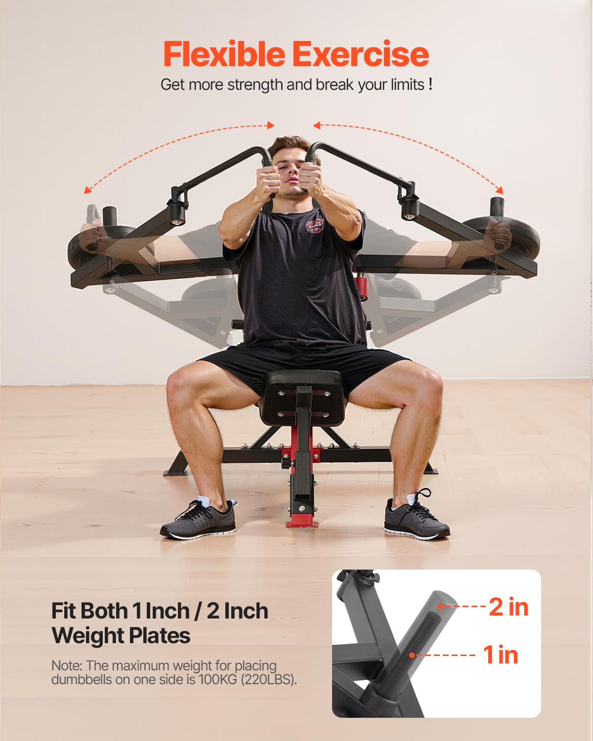 VEVOR Chest Press Machine, Incline Chest Fly and Rear Delt Fly Machine, 450 LBS Chest Machine, Adjustable Fitness Bench Press Machine, Home Gym Equipment for Upper Body Strength Training Machine