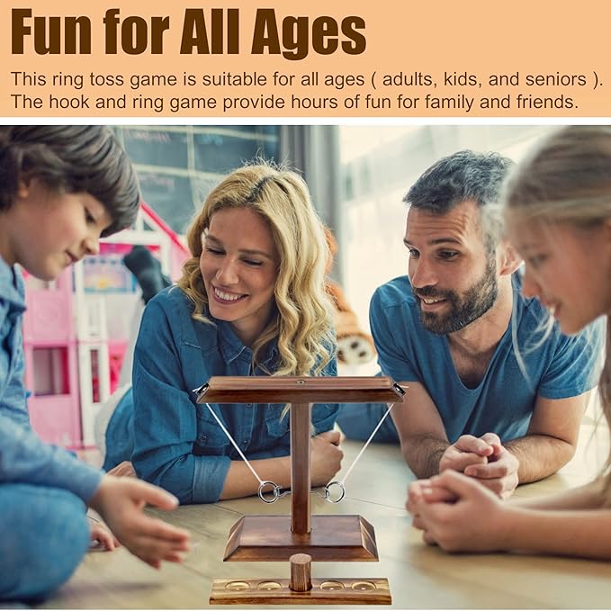 Hook and Ring Game with Shot Ladder, Ring Toss Game for Adults, Wooden Ring Hook Tossing Game Yard Games, Indoor Outdoor Games for Adults Party