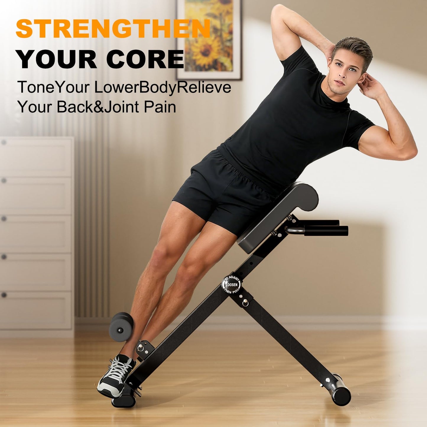 SIRHOME Adjustable Roman Chair with 330 lb Capacity, Foldable Incline Hyperextension Bench, Multi-Function Home Gym Back Extension Machine for Glutes, Hamstrings & Lower Back Strength Training