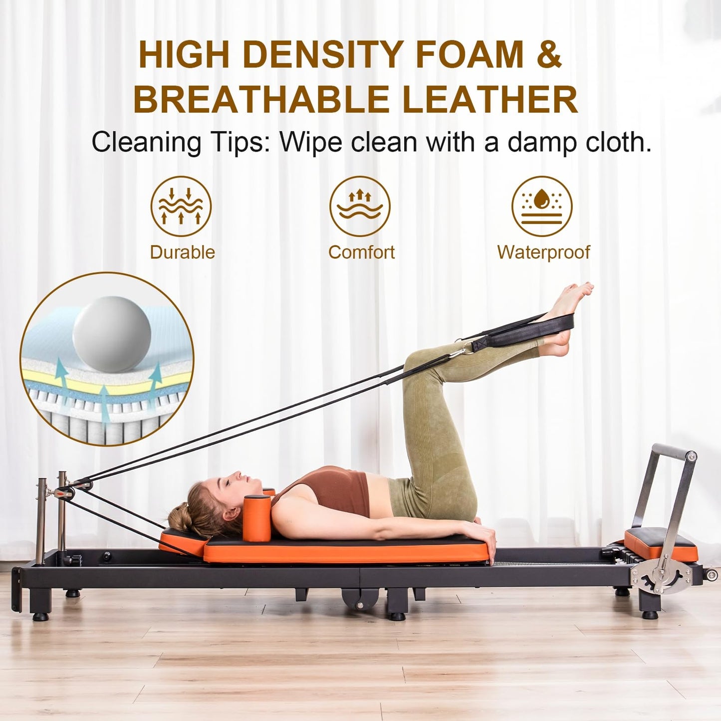Pilates Reformer, Foldable Pilates Machine for Home Use and Gym Workout, Suitable for Advanced and Beginners Users,Pilates Equipment with Sitting Box, Jump Board ,Up to 500 LBS