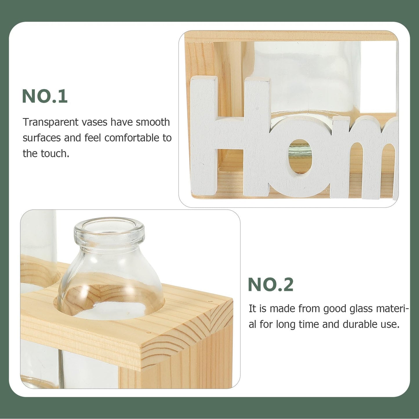 Operitacx Nordic Style Hydroponic Glass Vase with Wooden Rack, 2pcs Tabletop Plant Propagation Station for Indoor Air Plants and Terrarium Décor