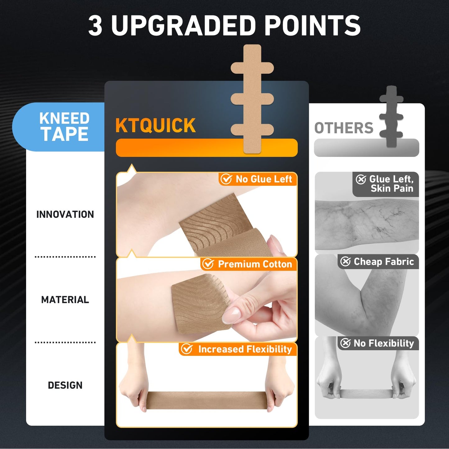 Kinesiology Tape for Achilles Tendon, KTQUICK 12 Count Achilles Tendon Tape Precut, Original Cotton Waterproof&Breathable, Enhance Elastic Kinesiology Athletic Tape for Achilles&Muscle Support(Beige)