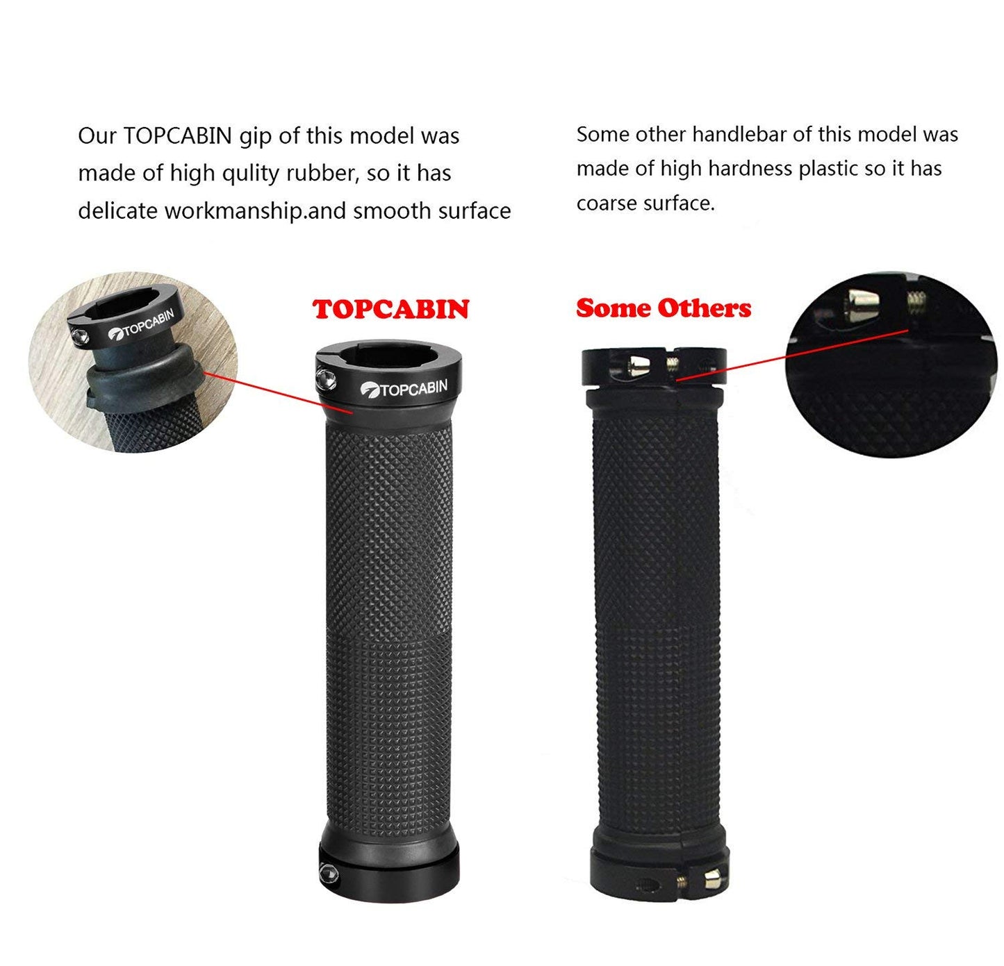 TOPCABIN Bicycle Grips,Double Lock on Locking Bicycle Handlebar Grips Rubber Comfortable Bike Grips for Mountain BMX ((Aluminum Lock Plug) Red 1 Pair)